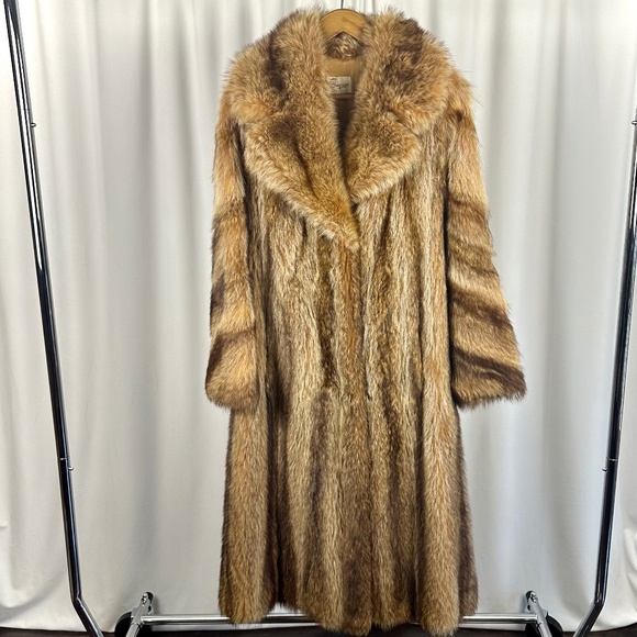 Vintage Simpsons Fur Salon Tanuki Racoon Fur Coat • Orange Brown • Winter • S - Picture 1 of 10